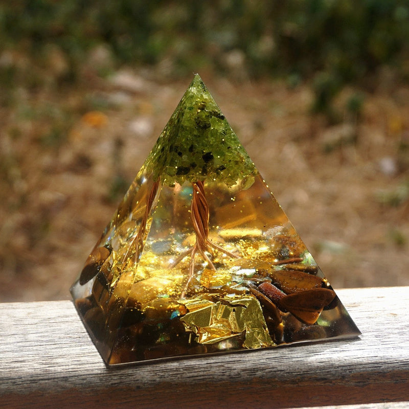 Tree of Life Orgone Pyramid With Tiger Eye Crystal stone - SpiritCenter
