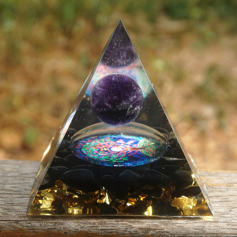 Amethyst Crystal Sphere With Obsidian Natural Crystal Stone - SpiritCenter