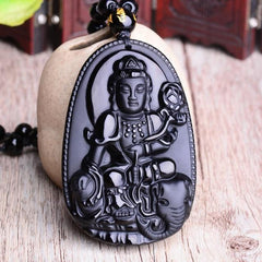 Meditating Buddha Obsidian Necklace | Lucky