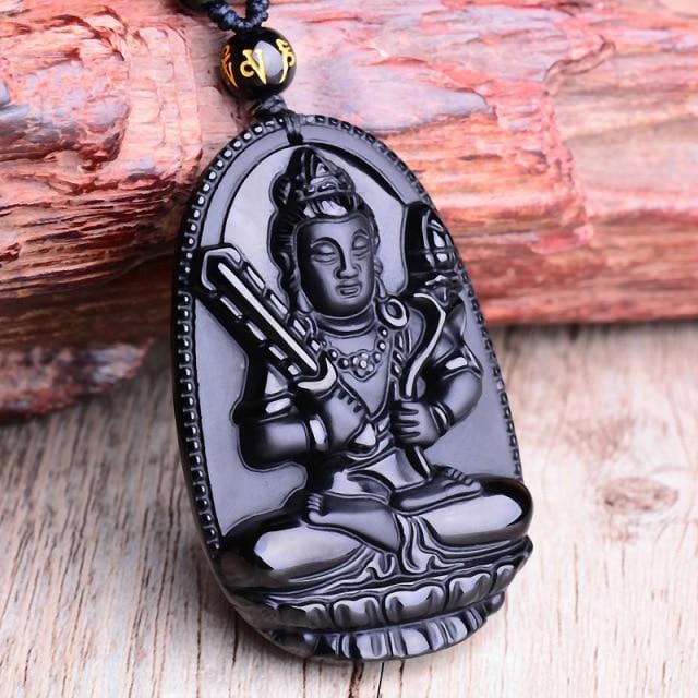 Meditating Buddha Obsidian Necklace | Lucky