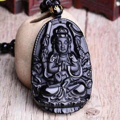 Meditating Buddha Obsidian Necklace | Lucky