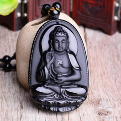 Meditating Buddha Obsidian Necklace | Lucky