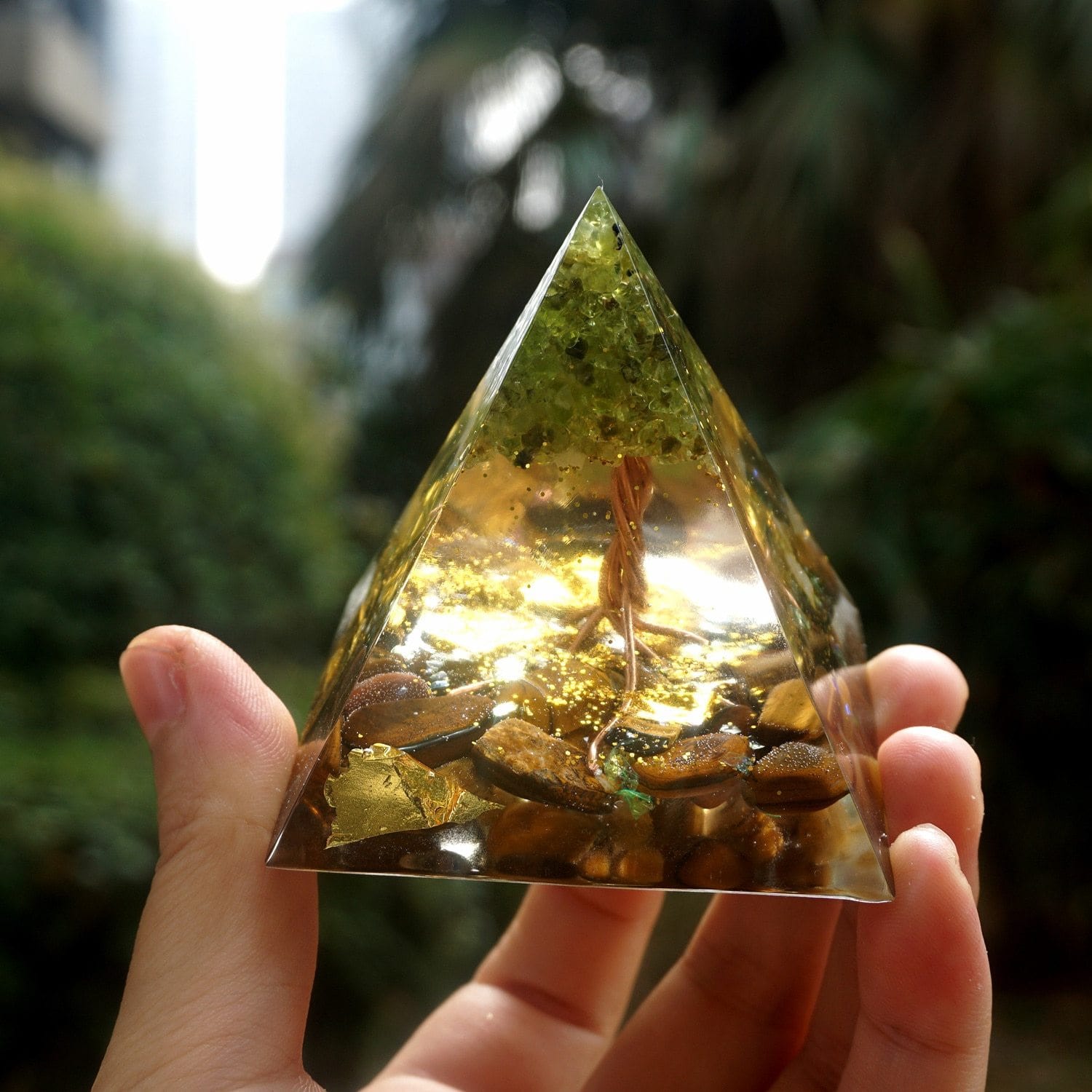 Tree of Life Orgone Pyramid With Tiger Eye Crystal stone - SpiritCenter