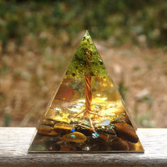 Tree of Life Orgone Pyramid With Tiger Eye Crystal stone - SpiritCenter